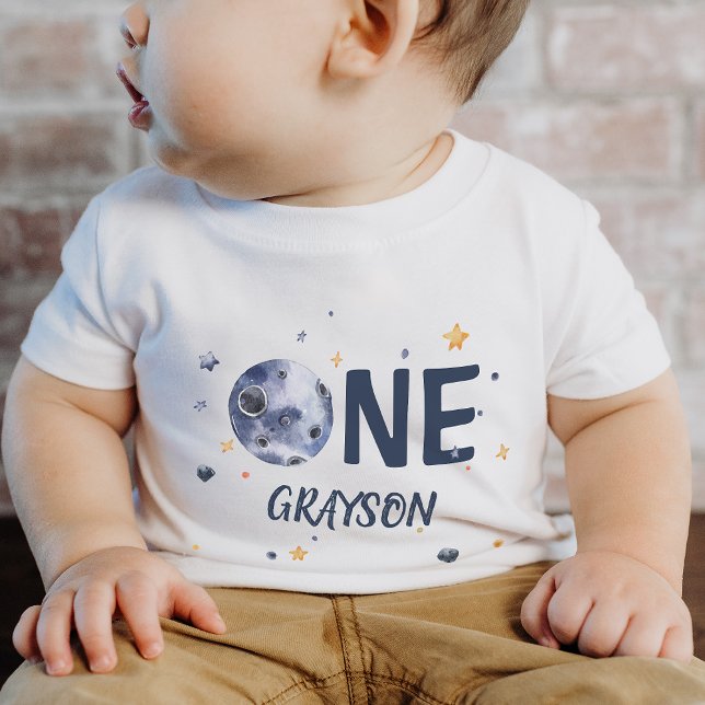 Stars Planet Boy 1. Geburtstag Baby T-shirt (Stars Planet Boy 1st Birthday Baby T-Shirt)