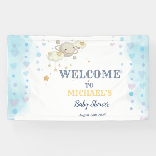 Stars Planet Clouds Blue Baby Dusche Banner (Horizontal)