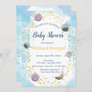 Stars Planets Blue Baby Dusche Einladung