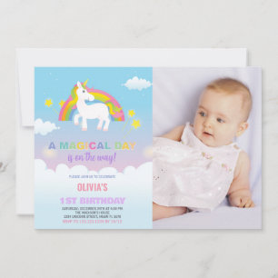 Stars Rainbow Unicorn Birthday Einladungen Foto