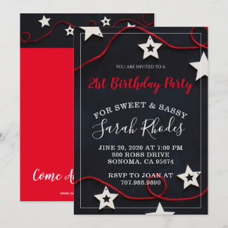 Stars & Red String Sweet Sassy 21. Geburtstag Part Einladung