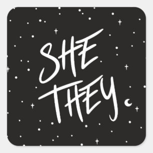Stars Sie/Sie Pronouns Quadratischer Aufkleber