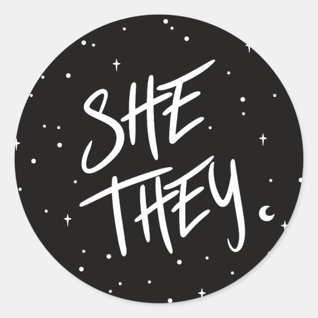 Stars Sie/Sie Pronouns Runder Aufkleber (Vorderseite)