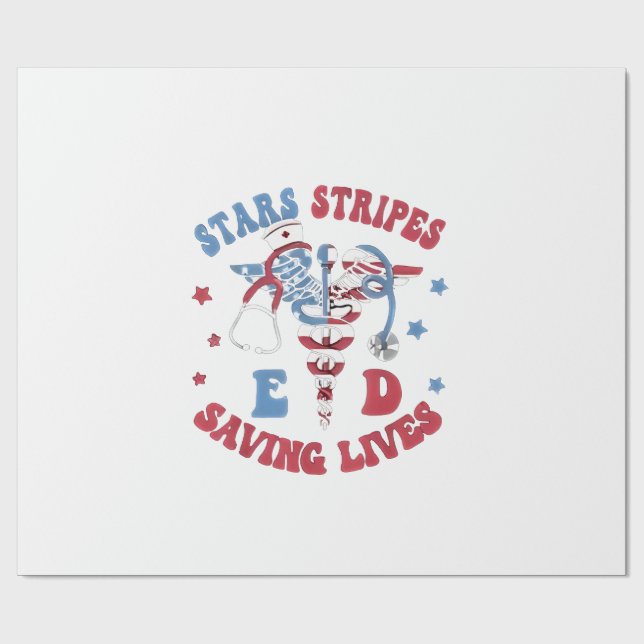Stars Streifen E D Rettend Leben Geschenkpapier (Flach)