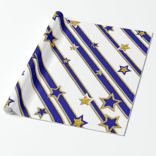 Stars & Streifen Muster Gold blau + Ihre Ideen Geschenkpapier