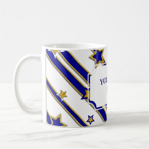 Stars & Streifen Muster Gold blau + Ihre Ideen Tasse