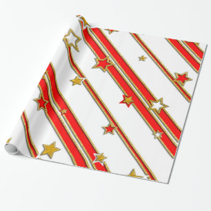 Stars & Streifen Muster Gold rot+ Ihre Ideen Geschenkpapier