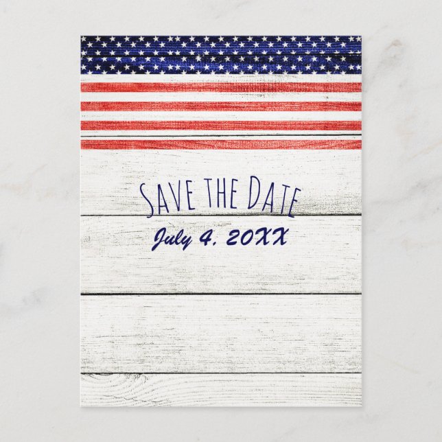 Stars Streifen Rustikales Holz Patriotisch Save th Ankündigungspostkarte (Vorderseite)