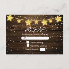 Stars String Lights Rustic Wood Wedding RSVP Card Karte