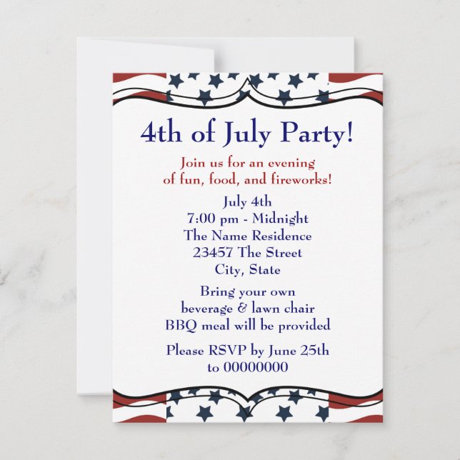 Stars Stripes 4. Juli GRILLEN Party Einladung (Vorderseite)