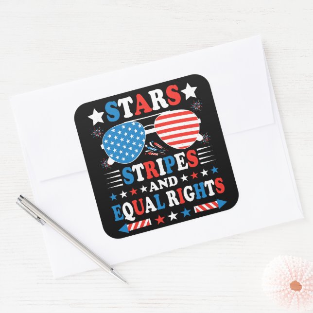 Stars Stripes and Equal Rights Shirt Quadratischer Aufkleber (Umschlag)