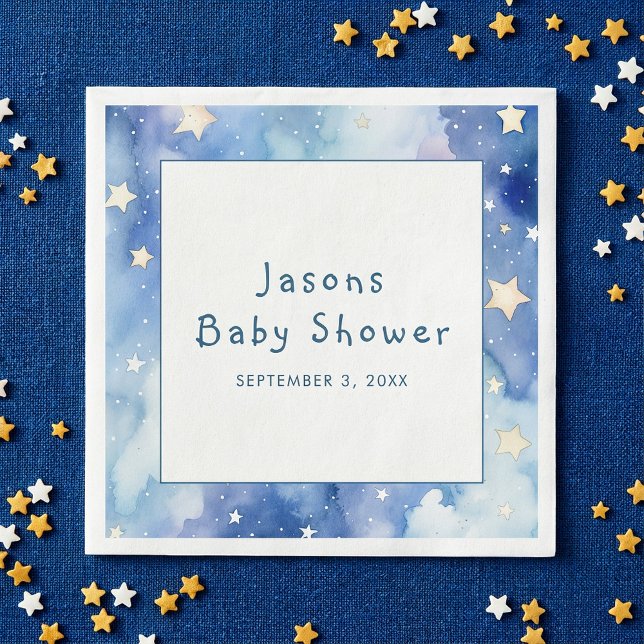 Stars träumen Baby Dusche blaue Einladung Serviette (Stars dreamy baby shower blue invitation napkins.)