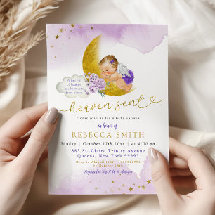 Stars und Moon Lilac Angel Girl Blonde Baby Dusche Einladung