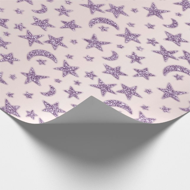 Stars und Moon Pink Baby Girl Funkelnd Lavendel Geschenkpapier (Ecke)
