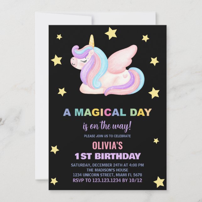 Stars Unicorn Einladung zum Geburtstag (Vorderseite)