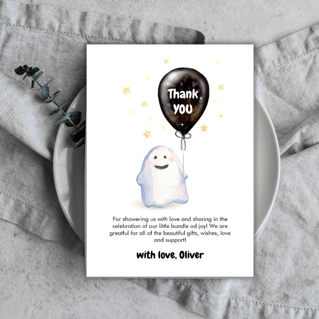 Stars Whimsical Little Boo Balloon Baby Dusche Dankeskarte (Stars Whimsical Little Boo Balloon Baby Shower Thank You Card)