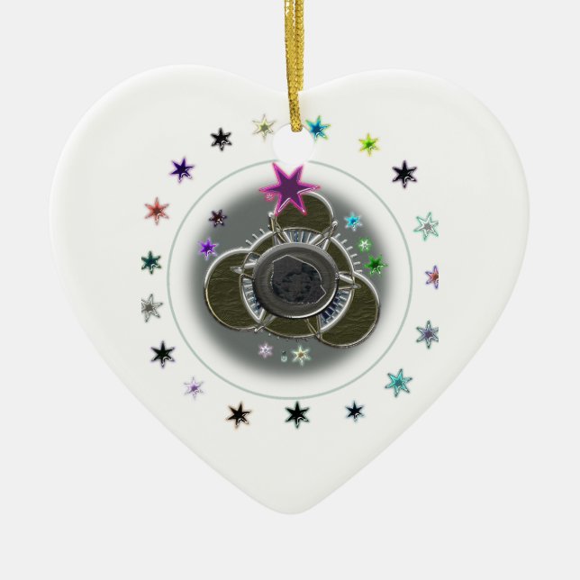 Stars White Heart Keramik Ornament (Vorne)