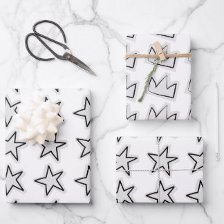 Stars Wrapping Paper Flat Sheet Set of 3 Geschenkpapier Set