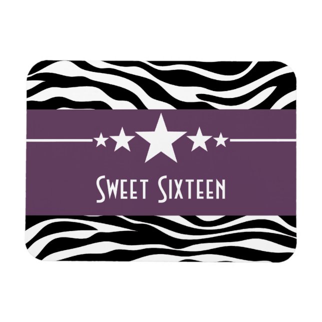 Stars Zebra Print Sweet 16 Magnet, Lila Magnet (Horizontal)