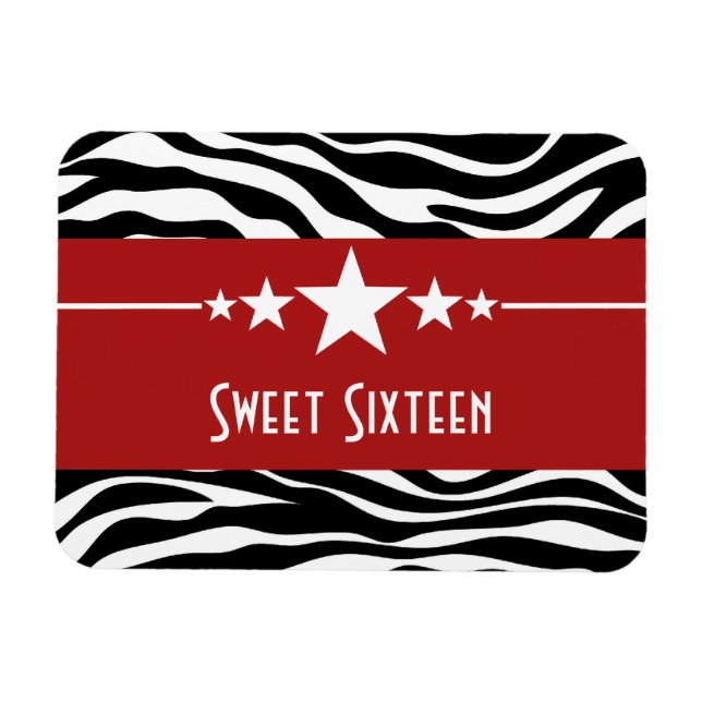 Stars Zebra Print Sweet 16 Magnet, Rot Magnet (Horizontal)