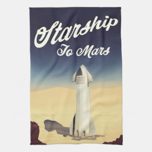 Starship to Mars Vintage Style Space Reise. Geschirrtuch