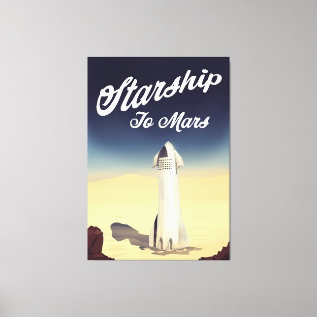 Starship to Mars Vintage Style Space Reise. Leinwanddruck (Vorderseite)