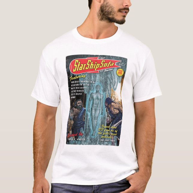 StarShipSofa Geschichten-Abdeckungsbild auf Weiß T-Shirt (Vorderseite)