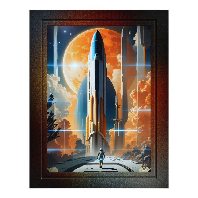 Start am Mittag - Fahrt zum Moon Retro Poster (Vorne)