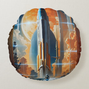 Start am Mittag - Fahrt zum Moon Retro Poster Rundes Kissen