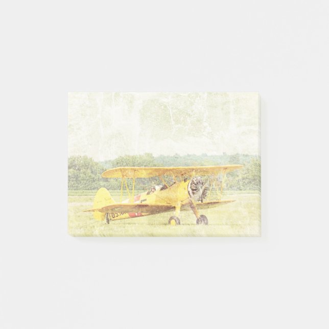"Start" Antikes Flugzeug gelb Post-it Klebezettel (Vorderseite)