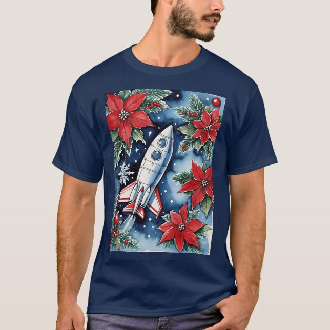 Start einer Weihnachtsrakete mit Poinsettien bei N T-Shirt (Vorderseite)