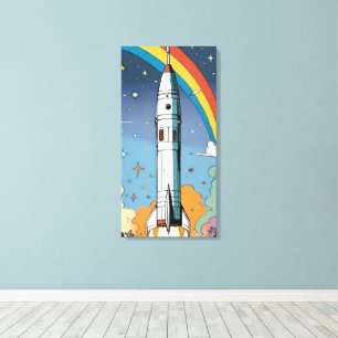 Start-Space-Rakete-Retro-Glossy-Poster Leinwanddruck