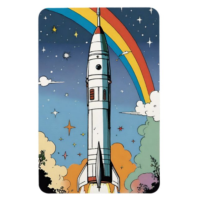 Start-Space-Rakete-Retro-Glossy-Poster Magnet (Vertikal)