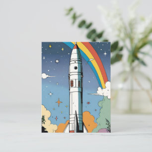 Start-Space-Rakete-Retro-Glossy-Poster Postkarte