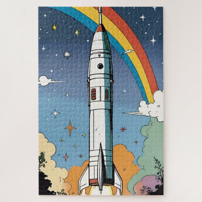 Start-Space-Rakete-Retro-Glossy-Poster Puzzle (Vertikal)