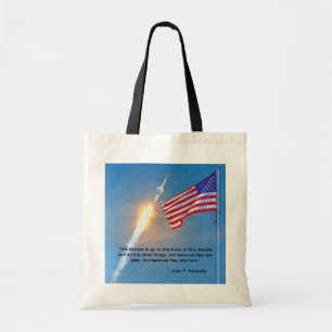 Start von Apollo 11 mit amerikanischer Flagge Tragetasche