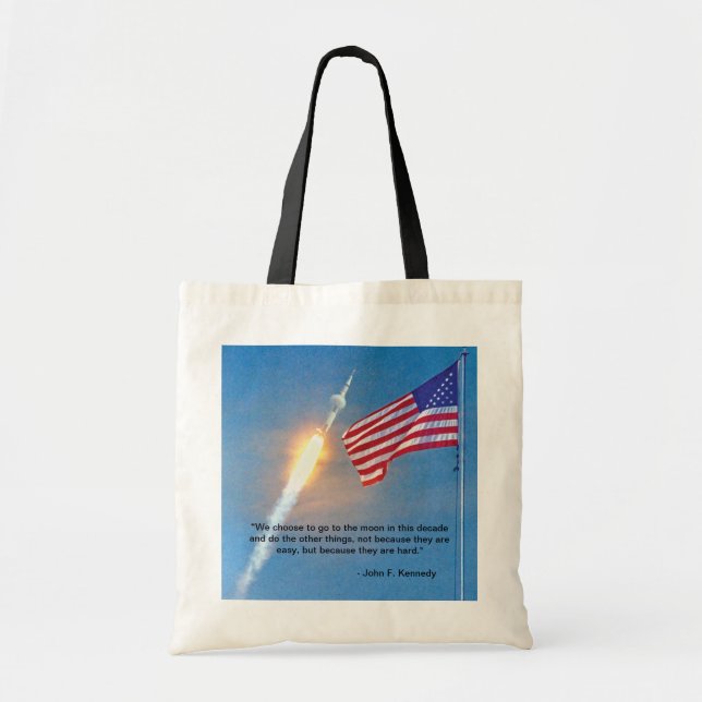 Start von Apollo 11 mit amerikanischer Flagge Tragetasche (Vorne)