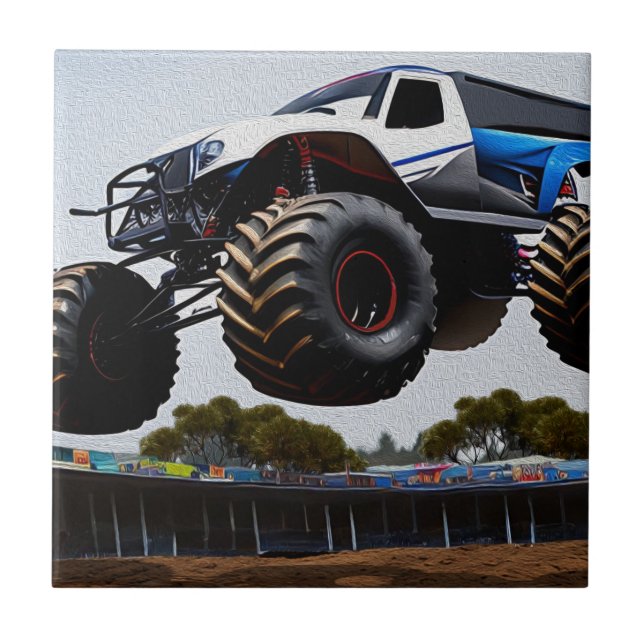 Start von Monster Truck, Keramik Fliese (Vorderseite)