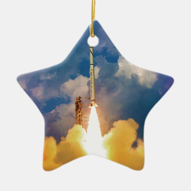 Start von NASA-Scout-Raketen Keramik Ornament (Vorne)