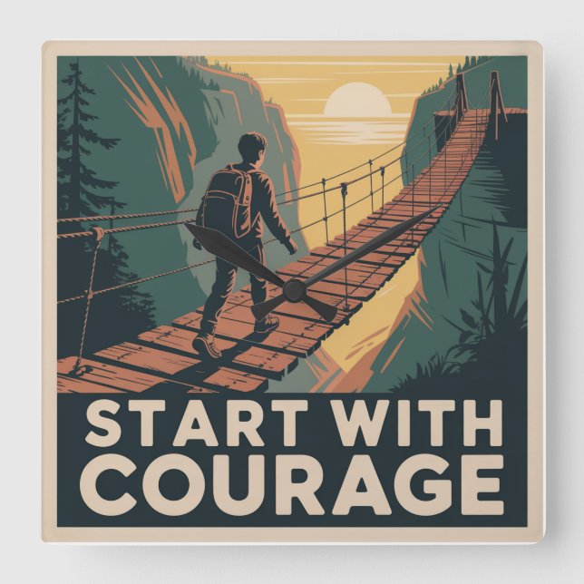 Start With Courage Quadratische Wanduhr (Vorderseite)