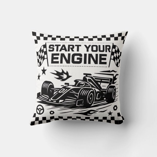 Start Your Engine Throw Pillow Gift for Racing Lov Kissen (Rückseite)