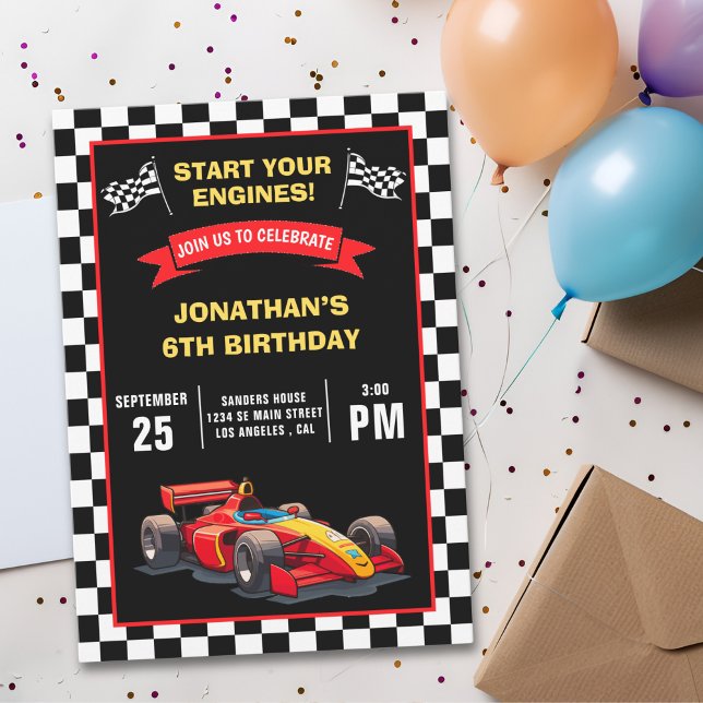 Start Your Engines! Fun Racing Driver Birthday Boy Einladung (Von Creator hochgeladen)