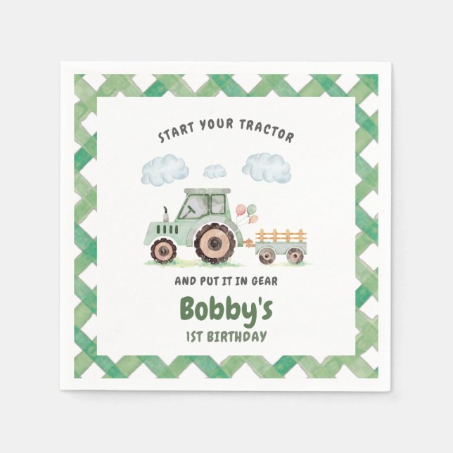 Start Your Tractor 1. Geburtstag Serviette (Vorderseite)