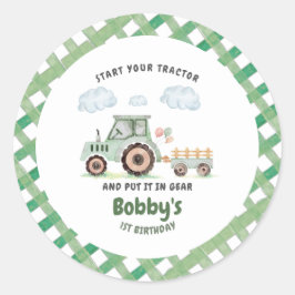 Start Your Tractor 1st Birthday Runder Aufkleber