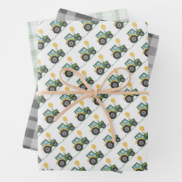 Start Your Tractor Children B-Day Wrapping Sheets Geschenkpapier Set