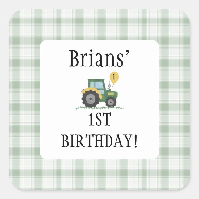 Start Your Tractor Children Birthd Square Sticker (Vorderseite)