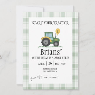 Start Your Tractor Children's Birthday Invitation Einladung