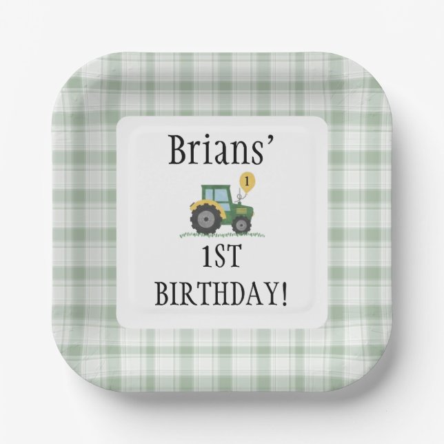 Start Your Tractor Square Paper Plate Pappteller (Vorderseite)