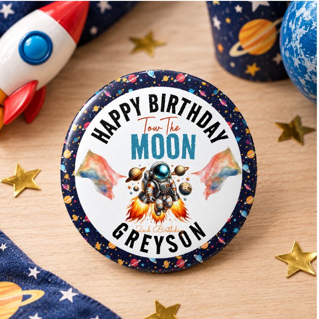 Start zum Mond 2. Geburtstag Weltraum Button (start tow the moon 2nd Birthday Space Button)