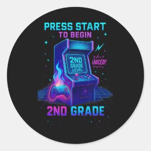 Starte 2. Klasse Gamer Kids Level Up Spaß  Runder Aufkleber